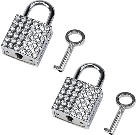 Faotup 2PCS Diamond Lock and Key,0.86 Silver Diamond Square Lock,Suitcase Locks with Keys,Luggage Padlock Set,0.86×2.51×1.44Inches,2PCS,Silver