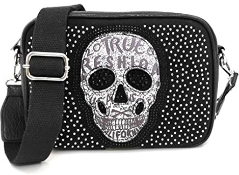 Kleine Damentasche mit Nieten - Schwarze Gothic-Punk-Umhängetasche - Mexikanische Totenkopf-Rock-Damentasche - Tasche im Biker-Stil - Originelle Geschenke für Frauen (Bandolera-Negro)