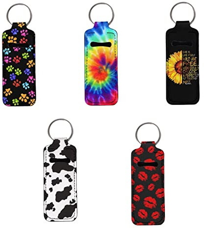 COEQINE 5 Stück Chapstick Schlüsselanhänger Halter Set Lippenbalsam Tasche Schlüsselanhänger Reise Make-up Zubehör, Paw Cow, One size