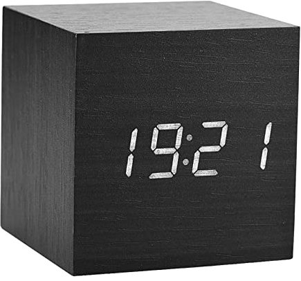 Cocoarm Digitaler Wecker mit LED-Zeitanzeige Temperatur Sprachsteuerung Kleine Elektrische Holzuhren für Schlafzimmer, Nachttisch, Schreibtisch, Schwarz(Schwarzes Holz + weißes