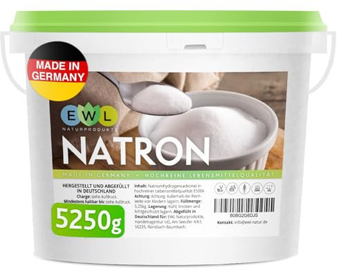 EWL Naturprodukte Natron Pulver Baking Soda 5,25kg I Deutsche Herstellung u. Abfüllung I Hochreine Lebensmittelqualität I Backpulver I Recyclefähiger, wiederverschließbarer Eimer