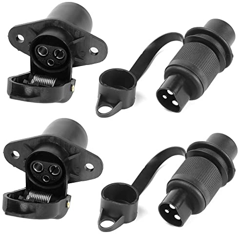 AGRISHOP 2 pièces Fiche Remorque 3broches 12v 24v et 2 pièces Prise Remorque 3broches,Fiche Attelage 3 pin Mâle pour Agricole Véhicule,Voiture Porte-vélo,Prise d'attelage,Prise 3 plots Agricole