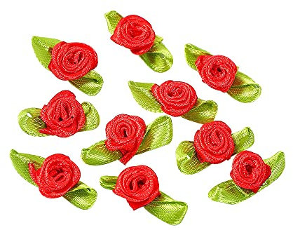 200 Stk Mini Künstliche Blumen Rosen Köpfe,Schleifen Rosen mit Blatt,Rosen Blumenköpfe Blütenköpfe zum Basteln,Blumen-Applikationen,Streudeko für DIY Basteln Garland Scrapbooking Haarschmuck,Rot
