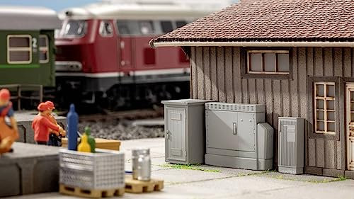 NOCH Strom- & Verteilerkästen, Laser-Cut Mini Bausätze für H0 Modelleisenbahn, geeignet für detaillierte Stadtszenen