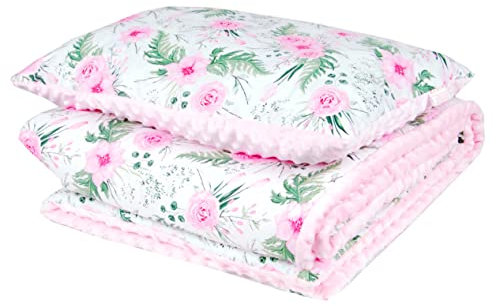 Babylux Kuscheldecke 100 x 150 cm Decke Babydecke Kinderdecke Bettdecke Groß Kissen Minky XXL (13. Rosa + Blume mit Kissen)