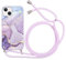 ZhuoFan Handykette Handyhülle für iPhone 13/iPhone 14 Hülle mit Band,Aesthetic Marmor Muster Verstellbarer Halskette mit Kordel zum umhängen, Violett Stoßfest Schutzhülle mit Kette Cover,Marble Case