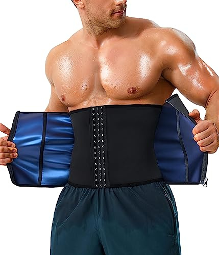KUMAYES Waist Trimmer for Men, Sweat Belt Sauna Waist Trainer Double Layer Waist Trimmer with Zip for Men, for Workout, Running, Fitness and Gym