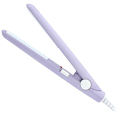 Plancha para pelo, 25 W, mini plancha de cerámica turmalina placa alisadora belleza rulos, 2 en 1 plancha para rizar, revestimiento de cerámica, enchufe EU (violeta)