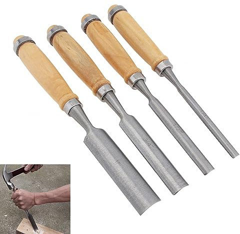 Omninmo 4PCS Semi-Circular Woodworking Chisel Set - Chrome Vanadium Steel Carpenter Wood Carving DIY Gouge Chisels for Beginners & Hobbyists