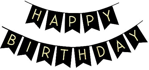 Redreo Geburtstag Wimpelkette Happy Birthday Banner 5 Meter, Geburtstag Deko Zubehör Party Dekoration Banner Geeignet für alle Altersgruppen (Schwarz)
