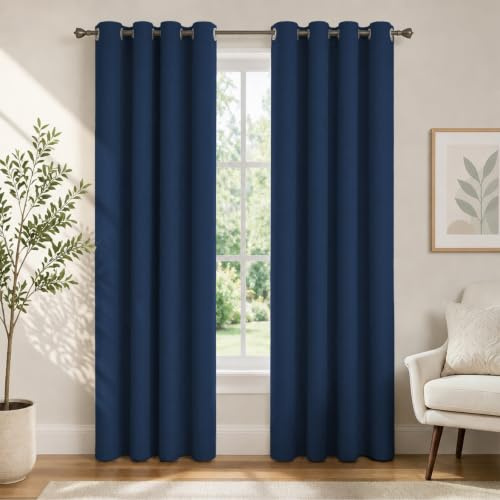 Ystyle Verdunkelungsvorhänge mit Ösen 100% 2er Set, 140×280 cm, Blau | Blackout Curtain Leinenoptik, Thermovorhang Gegen Kälte Und Hitze, Gardinen Blickdicht für Schlafzimmer Wohnzimmer