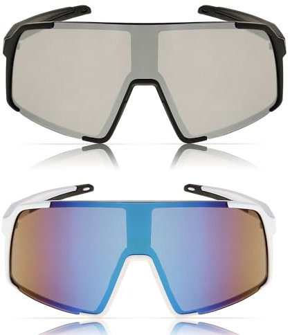Flanacom 2er Set Schnelle Brille Schwarz & Weiß Fahrradbrille Herren Rave Sonnenbrille Damen (Schwarz & Weiß)