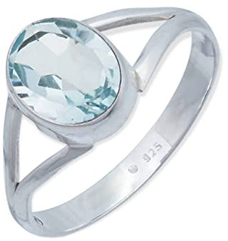 mantraroma Silber Ring Damen 925 blau Topas Edelstein blau schlicht modern