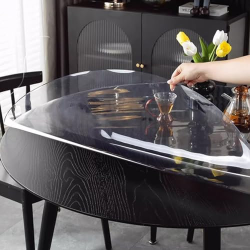 Zhaomi Pellicola Protettiva per Tovaglia Rotonda in PVC Trasparente,Tappetino per Tavolo Rotondo Smussato Trasparente di Spessore 2,0mm,Raffinato Tappetino Protettivo per Tavolo (Diameter 105cm/41in)