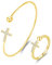 OHAYOO Armreif Silber 925 Damen Kreuz Armband Ring 925 Sterling Silber Schmuck Set Verstellbar Armband Ringe Geschenk für Mädchen Frauen Damen, Vergoldet