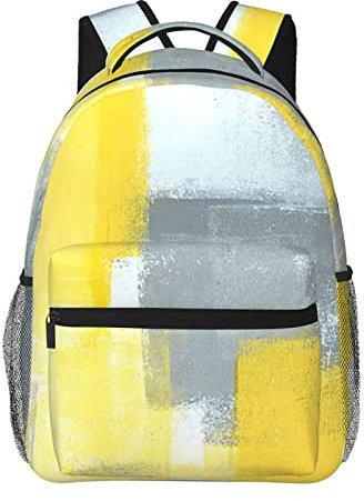 ObabO White Parttern Einfacher Rucksack mit großer Kapazität, Business-Computer-Rucksack, Wanderrucksack, Arbeitstasche, Unisex, modisch, leicht, Abstrakte Kunstmalerei in Grau und Gelb, One size