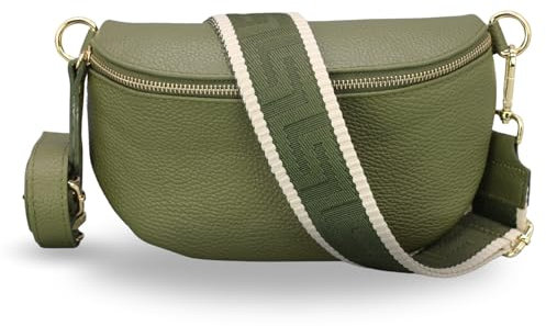 ADEL Bauchtasche Damen Echtleder Emma Gold Handgemachte Umhängetasche Crossbody Bag mit Optionalen Breiten Gemusterten Riemen Stylische Hüfttasche Made in Italy (Khaki-Gold 3, Medium)