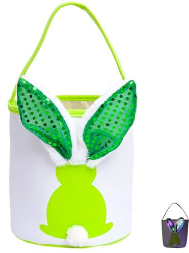Dlishka OsterköRbchen Leuchtende Hasenkorb,Adorable Rabbit Design Mit Leuchtenden Ohren Und Flauschigem Schwanz!Perfekt FüR Ostereiersuche, FröHliche Kinderfeierlichkeiten. (Grün)