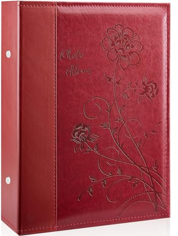 Miaikoe Album fotografico 10 x 15 cm, 300 foto, slipin, grande capacità, in pelle, per album fotografici, 300 foto orizzontali, 10 x 15 cm, per matrimonio, famiglia (rosso)