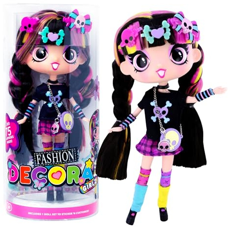 Decora Girlz Sticker 'n' Style 27,9 cm große Modepuppe zum Sammeln – Luna, Puppe mit über 75 bunten Accessoires. Puppen und Accessoires, ab 4 Jahren