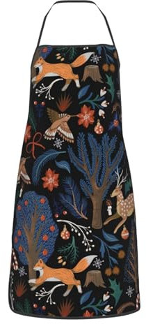 Amkong Küchenschürze mit tropischen Blättern, Kochschürze für Damen und Herren, mit Taschen, lustige Schürzen zum Kochen, Baum, Hirsch, Fuchs, One size