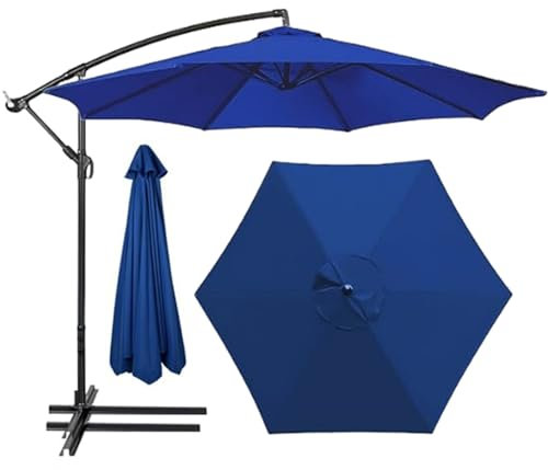 HonunGron Auvent De Remplacement pour Parasol 2m/2,7m/3m, 6 Baleines/8 Baleines Toile De Parasol Déporté Remplacement Pour Cour,Jardin,Plage,Polyester Anti UV 50+ (3M 6-Ribs,Bleu royal)