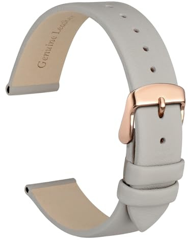 WOCCI 13mm Elegant Leather Watch Strap for Ladies with Rose Gold Buckle (Grey)