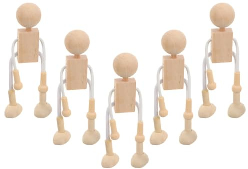 Lurrose 6Pcs Unfinished Wooden Cartoon Figure Toys Wooden Figures Model Toy for DIY Painting Craft Making Peg Dolls Playthings for Kids Art Projects and Home Decor