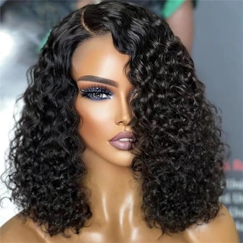 Wasserwellen-Spitzenperücken, Transparente Spitzenverschluss-Perücken Für Frauen, Tiefe Lockige Bob-Perücke, Echthaar-Perücken 4x4 Lace Closure 13 * 6 * 2#16inch#180