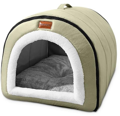 ALLSOPETS Hundebett Selbstwärmendes 2-in-1-Faltbett für Haustiere mit Griffen an der Oberseite Haustierhöhlenbett für Katzen Welpen Katzen Iglu Bett mit Rutschfester Unterseite (Salbeigrün, XL)