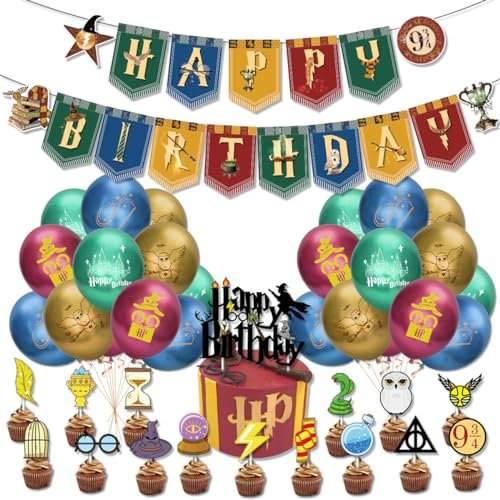 Magical Wizard Party Decorations,Birthday Banner Party Tableware,Paper Cups Plates Napkins,Banner,Table Cloth,Foil Balloons,Latex Balloons For Magical Wizard Birthday Party Supplies Favors