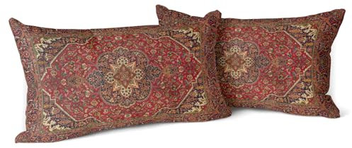 Snylcce Boho Wurfkissenbezüge 2er Set Maroon Antik & Vintage Design, Doppelseitiges Muster 30x50 cm Weiche Kissenbezüge für Garten Couch, Sofa, Bett - Dekorative 12x20 Zoll Kissenbezüge