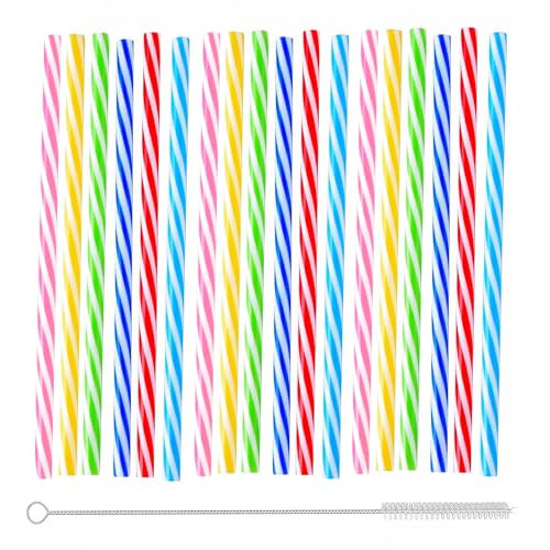 50Stk Bunte Plastik Strohhalme mit Strohhalmbürste, Hart Plastik Strohhalme Wiederverwendbar Kunststoff Trinkhalme Cocktail Smoothies Saft Heißgetränk Röhrchen, Spülmaschinengeeignet (19.5cmx7.3mm)