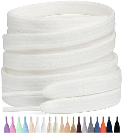 Stepace 2 Paar Flache Schnürsenkel aus 100% Baumwolle, 8 mm breite Reißfeste Schuhbänder für Sneakers, Sportschuhe, Turnschuhe Off White 110
