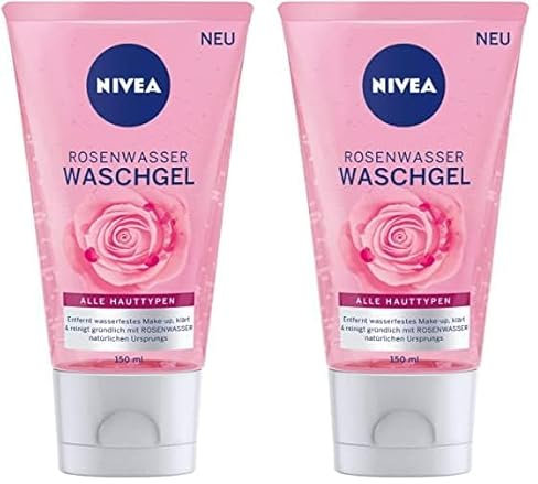 NIVEA Rosenwasser Waschgel (150 ml), Gesichtsreinigung mit MicellAIR Technologie und natürlichem Rosenwasser, Reinigungsgel für alle Hauttypen (Packung mit 2)
