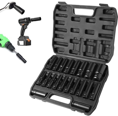 Takezuaa 20PCS Deep Impact Socket Set 1/2 Inch Drive 8mm-32mm Long Socket Set Mertic Automotive Trucks Tractors Engines Repairing DIY Car Tool Kit for Auto Repairing and Household