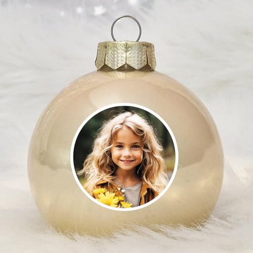 Weihnachtskugel personalisiert mit Deinem Foto, UV-Druck, Fotodruck auf Christbaumkugel aus Echtglas (Champagner)