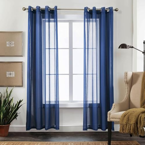 CUCRAF Transparente Gardinen mit ösen Vorhänge Wohnzimmer & Schlafzimmer, H275 x B140cm 2er Set Vorhänge Blau, Einfarbiger Vorhang Pflegeleichte in Leinenoptik