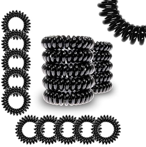 Specora Spiral Haargummi Schwarz 10er Pack - 4 cm - Telefonkabel Zopfgummi - Ohne Ziepen & Verheddern - Elastisch, ohne Abdruck, haarschonend