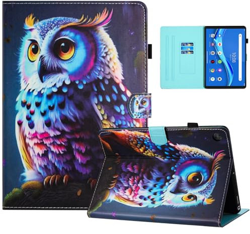 Auslbin Coloré en PU de Coque Lenovo M10 Plus (2nd Gen) 2020 10.3 Pouces, Coloré et Joli Motif, Étui à Rabat pour Tablette Tab M10 FHD Plus/TB-X606 avec Support adapté Aux Films, Hibou