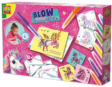 SES Creative 14725 Einhorn - Luftdruckstifte - Kreatives Bastelset für Kinder ab 5 Jahren - Verziere Ausmalbilder mit Stencils und Luftdruckstiften - Perfekt für Einhornfans