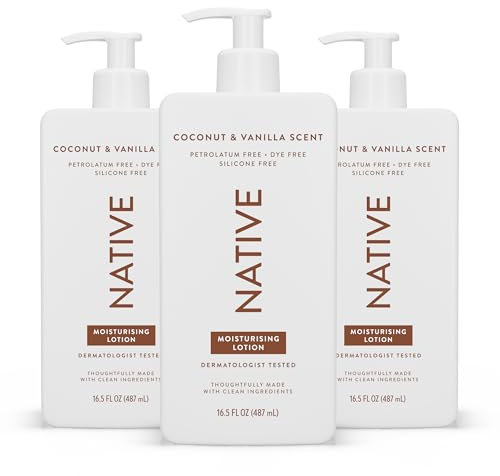 Native Bodylotion für Frauen & Männer - ohne Silikone und Farbstoffe - Hand- und Körpercreme mit Kokosnuss- & Vanille-Duft für trockene Haut - natürlich, mit Sheabutter & Glycerin - 3 x 487 ml