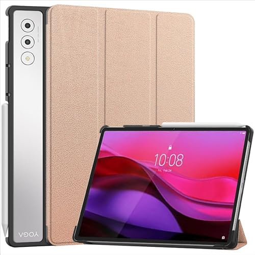 GIOPUEY Hülle Kompatibel mit Lenovo Yoga Tab Plus, Flip Case [Bracket-Funktion] 360° Schutz - Roségold