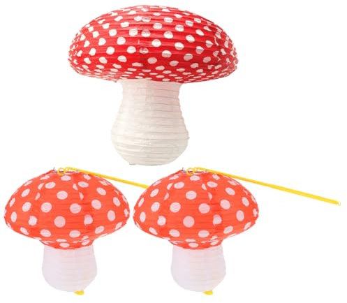 MAGICLULU 3 Stück Pilz Papierlaterne Pilz Pilze Pilz Licht Pilz Lampe Für Garten Ornamente Pilz Förmiges Kissen Pilz Überwurf Pilz Tischlampe Kartoffelrot Metall