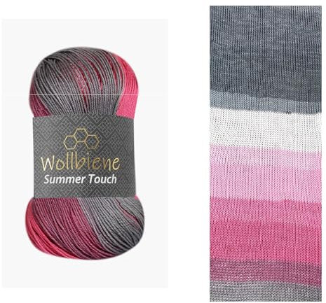Wollbiene Summer Touch Batik 100 Gramm Wolle Mehrfarbig mit Farbverlauf, 100 Gramm merzerisierte Strickwolle Microfiber-Acryl (521 grau beere weiß)