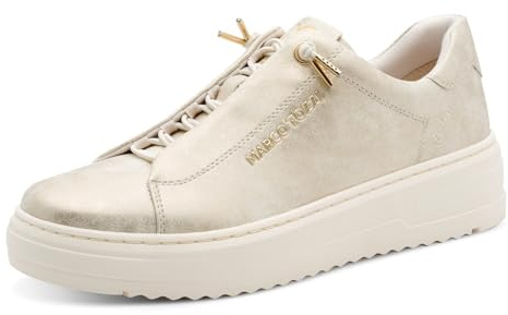 Marco Tozzi Damen Sneaker weiches Feel Me Wechselfußbett weiches Innenfutter Vegan Schnürer, beige (Dune MET.Comb), 39 EU