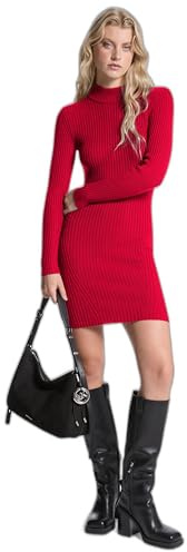 Michael Kors Women's Merino Wool Mock Neck Mini Dress, Crimson, Medium