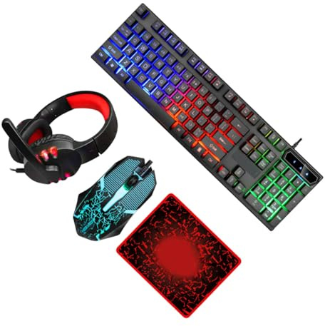DIYEAH 1 Ensemble Kit de Clavier Souris Casque et Tapis de Souris USB Accessoire Informatique pour Bureau et Gaming