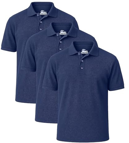 Himalayan Pack of 3 Breathable Cotton Polo Shirts for Men Adult Comfortable and Lightweight Ribbed Collar Quick Dry Short Sleeve Men's Polos, Royal Blue, XXL