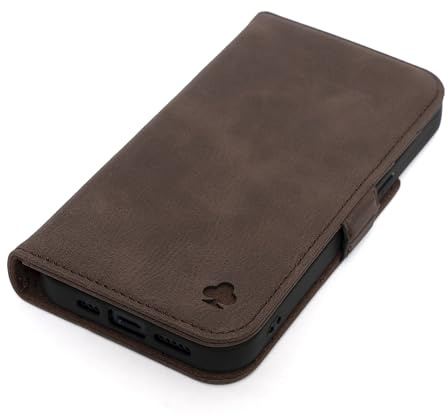 Porter Riley – Lederhülle kompatibel mit iPhone 17. Premium Echtleder Stand/Cover/Brieftaschen Flip Case mit Kartenfächern und horizontaler Ständerfunktion (Schokoladenbraun)